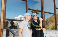 Climbers look towards Ama-Dablam from the Everest View Hotel